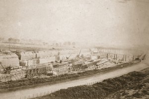 Construcción de las esclusas de Latchford, vista desde el terraplén de Thomas Birtles